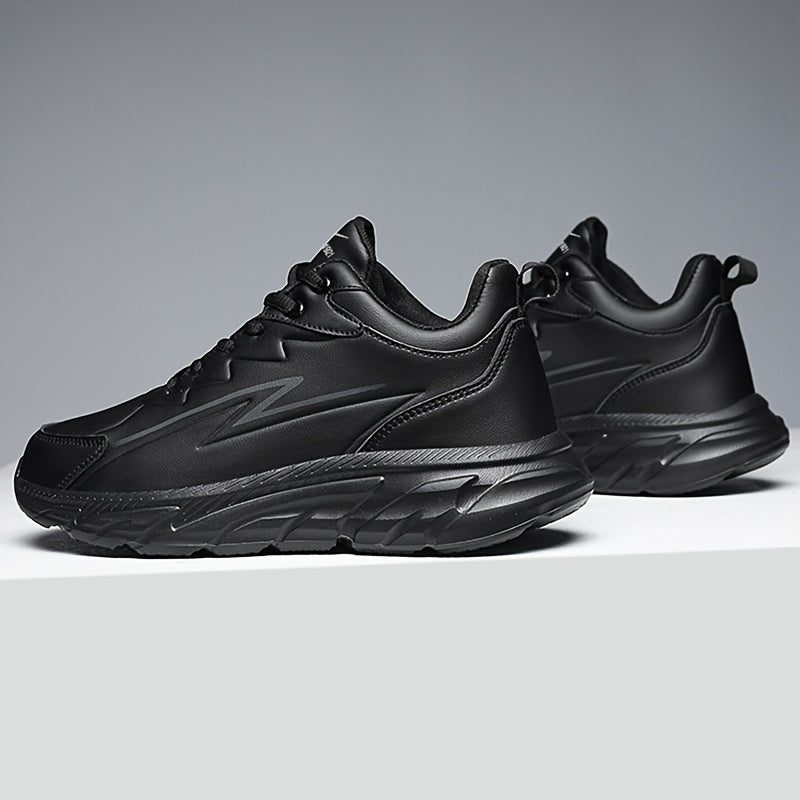Men's Black Road Running Shoes - Casual Sporty Style, Durable Rubber Sole, Comfortable Fabric Lining, Low-Top Lace-Up Sneakers for All Seasons, Athletic Footwear|Lowtop Sneakers|Comfortable Lining