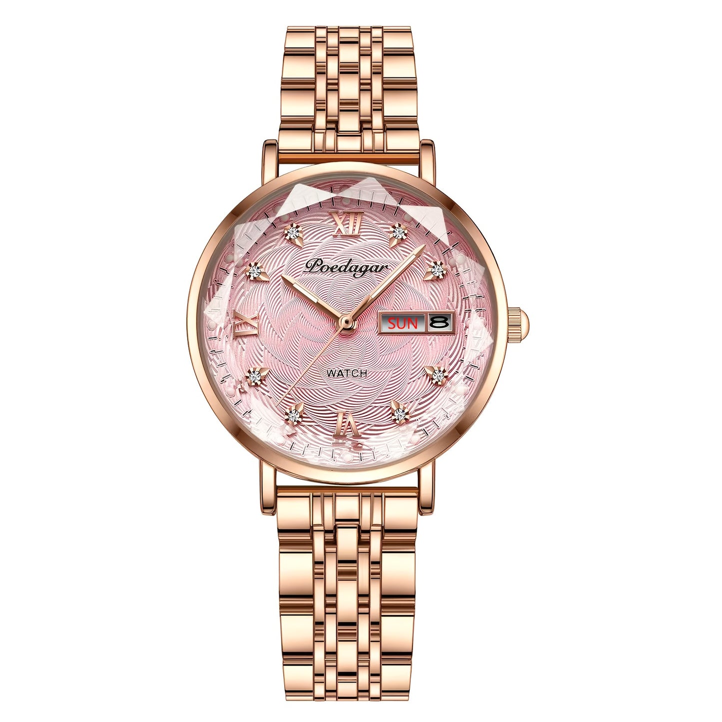 POEDAGAR Women's Luxury Quartz Watch, Luminous with Dual Calendar & Date Display, Stainless Steel Band