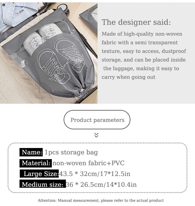 1pc Travel Shoe Storage Bag, Durable Non-woven Fabric, Drawstring Closure, Anti Yellowing, Moisture-proof, Perfect For Travel And Cushioning - Keep Shoes Free From Dust