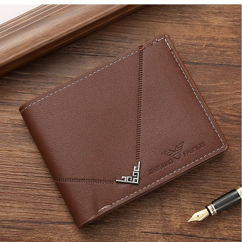 Men's Wallet Short Money Clip, Fashion Multi-card Lychee Pattern Horizontal Splicing PU Leather Clip Christmas Gift
