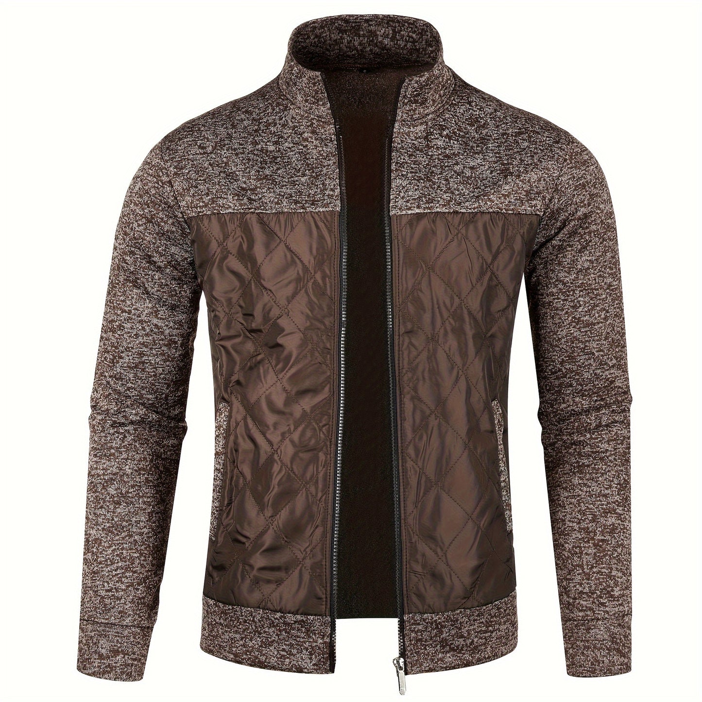 Men's Knitted Cardigan Jacket, Autumn Winter Casual Stand Collar Full Zip Coat, Long Sleeve Regular Fit Jacket