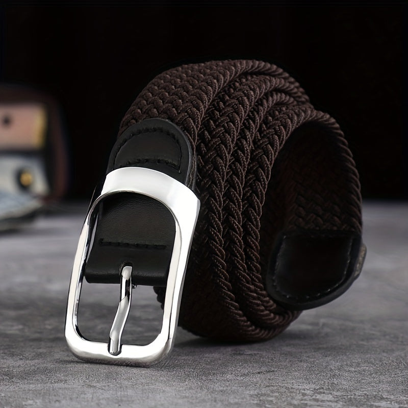 Men And Women's Elastic Woven Belt With Button Buckle, For Casual Jeans Christmas Gift