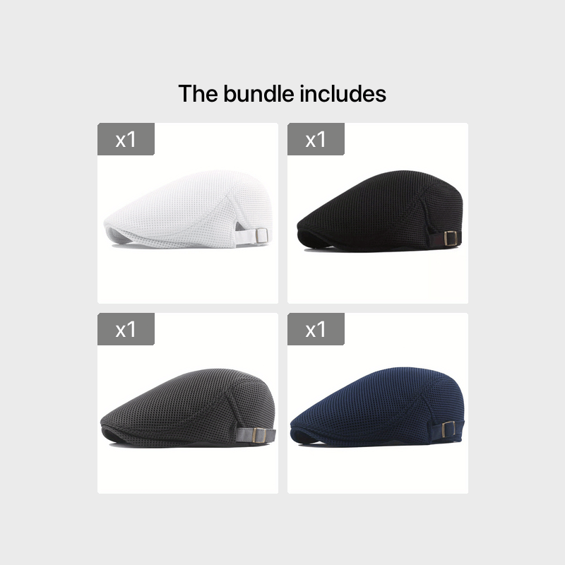 1 Men's Breathable Mesh Beret Hat - Casual Summer Style, 100% Polyester with Adjustable Faux Leather Strap for Comfort Fit