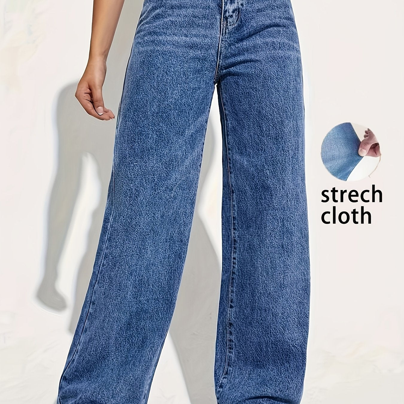 Women's Fashion Stretch Denim Long Pants, Casual Straight Leg Jeans with Zipper Fly, Viscose 68.00%, Polyester 25.00%, All-Season Solid Color Woven Trousers for Weekend Casual