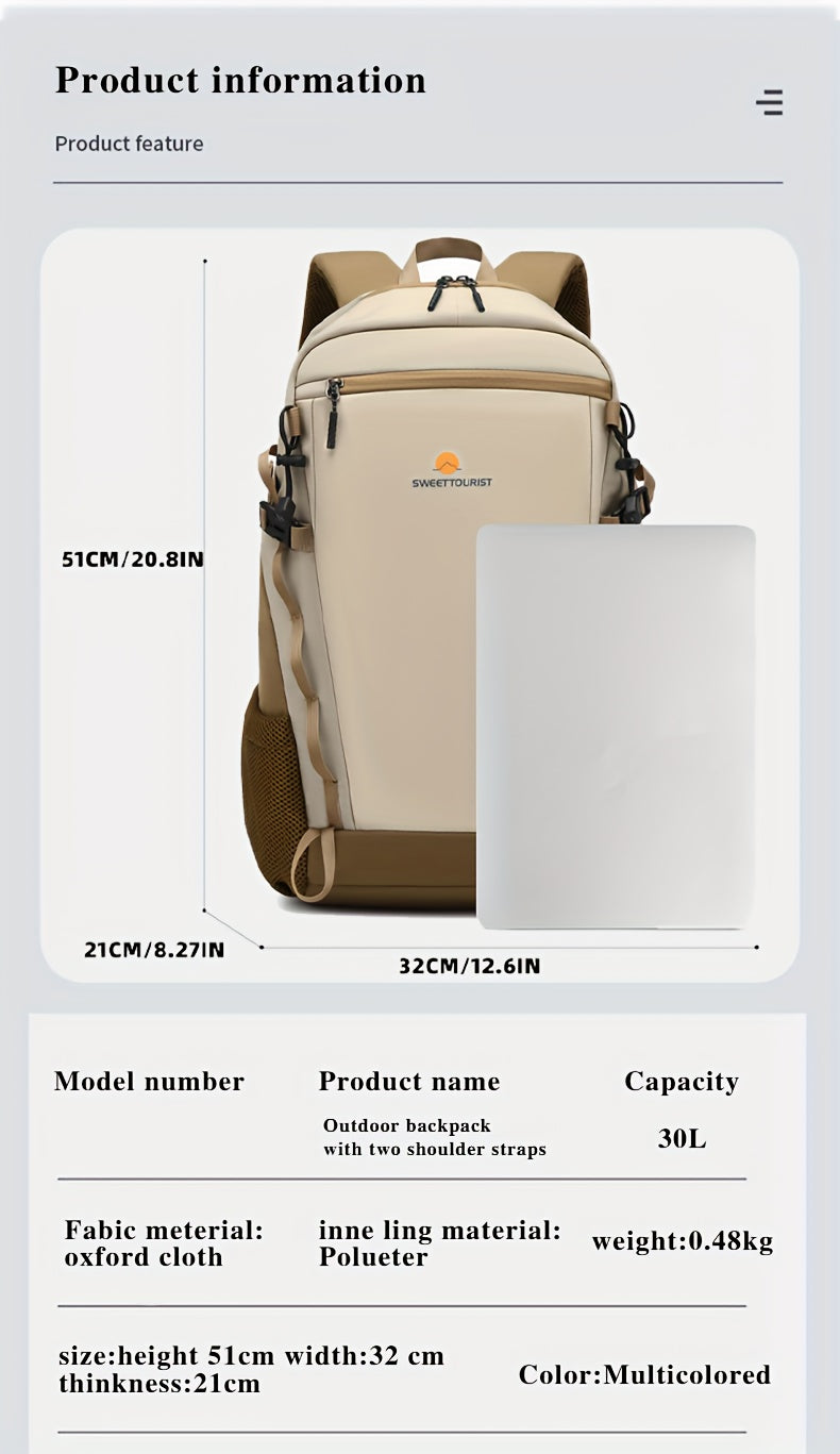 SWEET TOURIST Men'S Lightweight Hiking Backpack - Durable Oxford Fabric, Large Capacity, Adjustable Straps, Multiple Compartments for Outdoor Travel, Sports Casual Use, Hiking Gear, Sturdy Construction