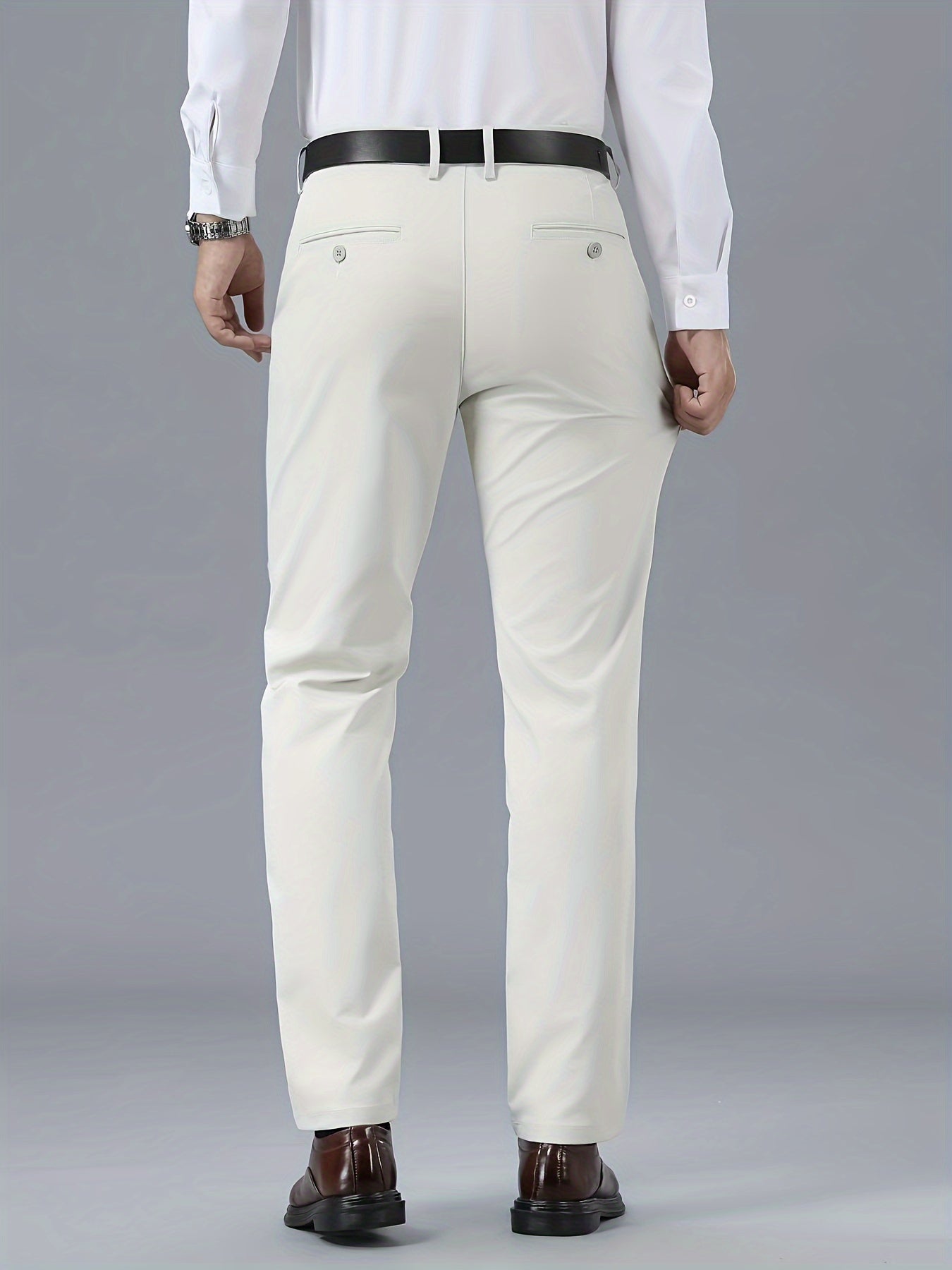 Men's Classic Business Casual Pants - Polyester, Solid Color, Regular Fit for All Seasons