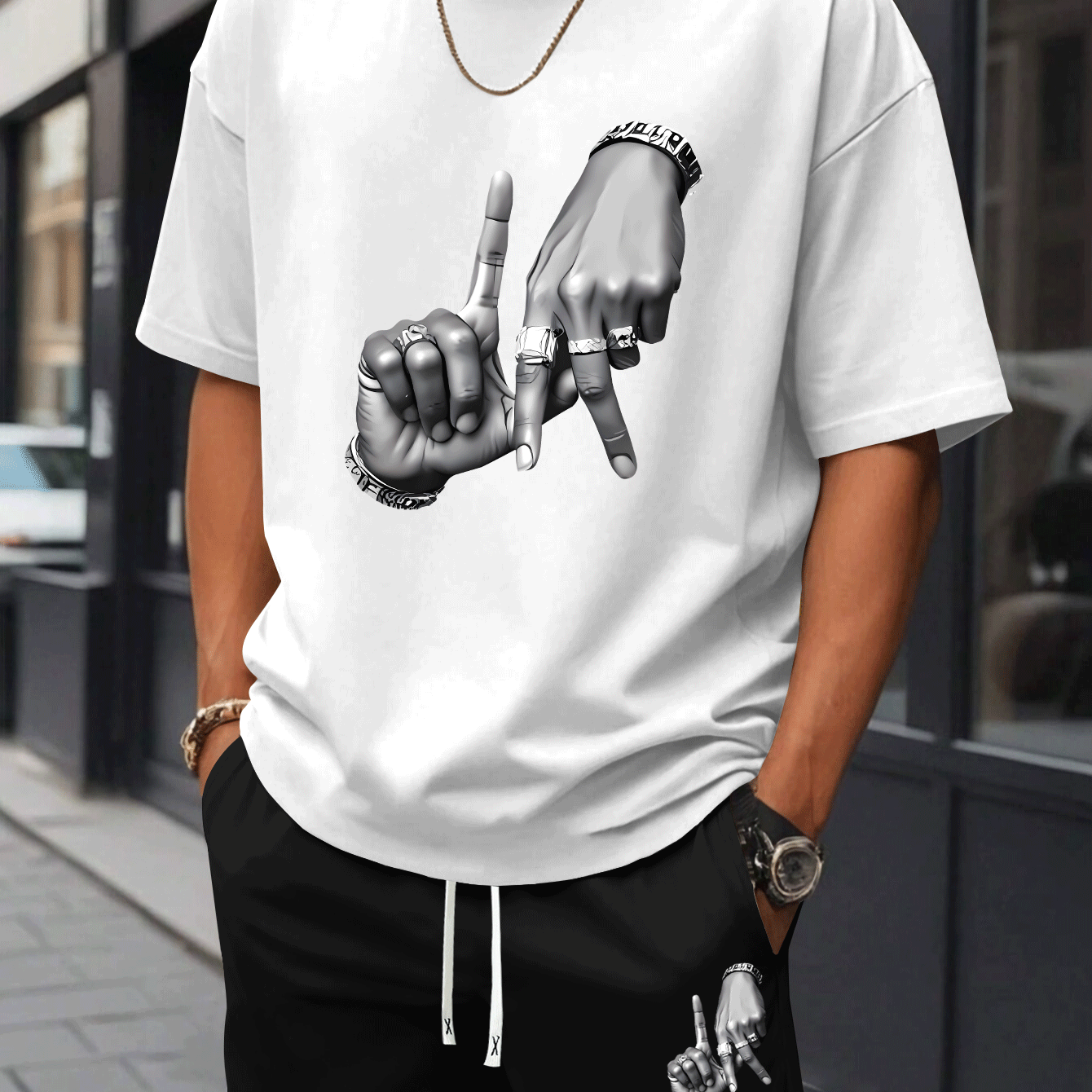 New Summer Men's Printed 2pcs Fashion Casual Suit, Round Neck Short Sleeve T-shirt and Waistband Shorts Set