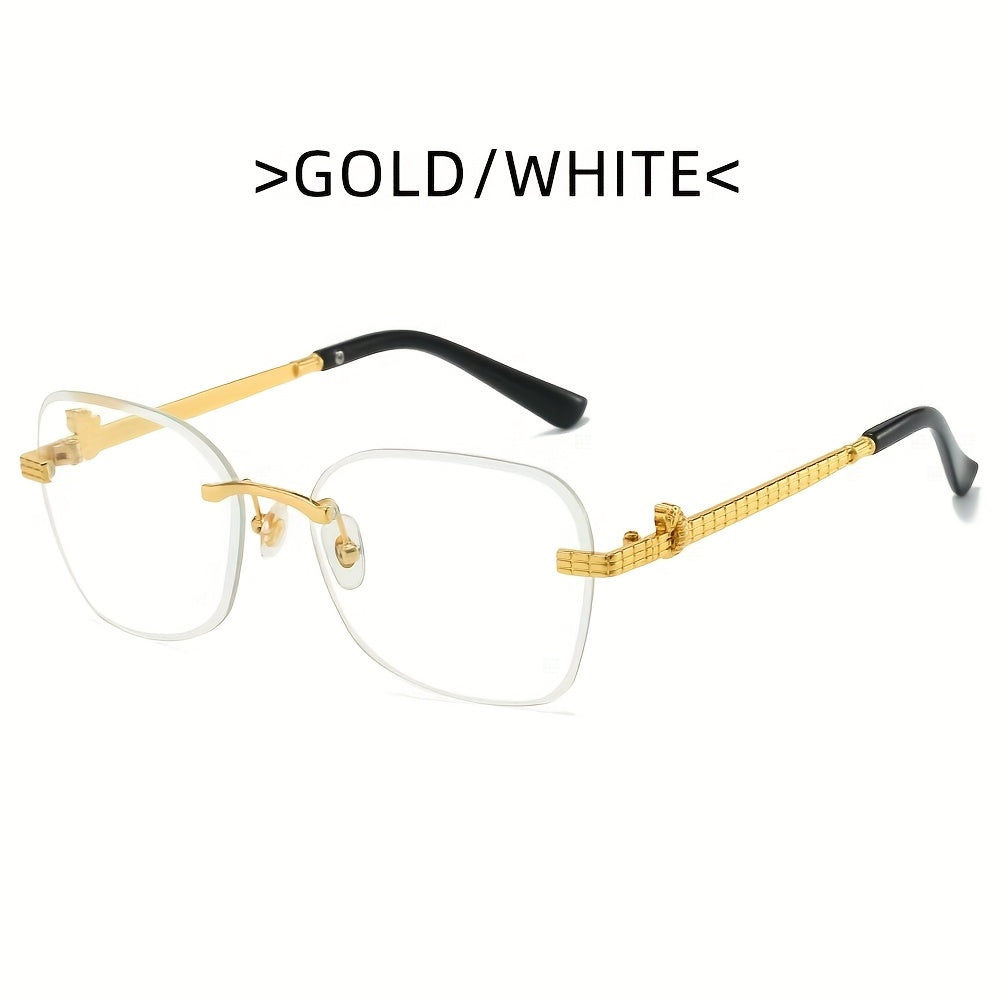 1 Pair Photochromic Square Fashion Glasses with PC Lenses & Golden-Tone Metal Frame - Transition Photochromic Lens Glasses, Rimless Design, Ideal for Trendy Men & Women, Perfect for Daily Wear & Gifting, Fashion Glasses|Squar