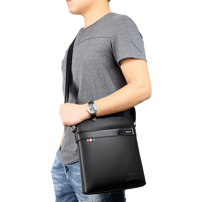 Men'S Stylish Black Crossbody Bag with Adjustable Strap, Multiple Compartments Zipper Closure - Lightweight for Daily Commute, Travel, and Work Trips, Travel Bag, Versatile Shoulder Bag, Textured Finish