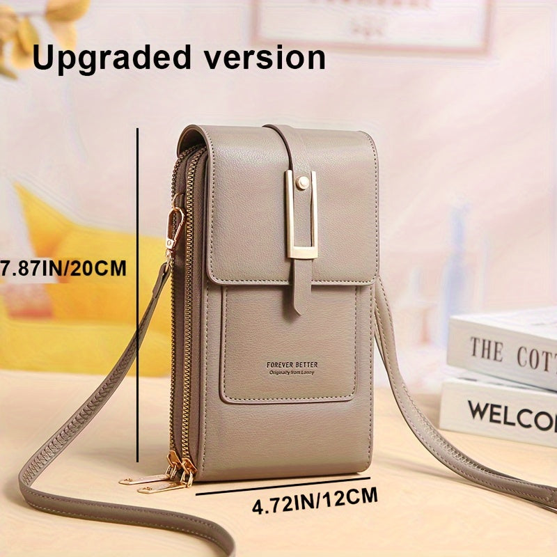 Touch Screen Mobile Phone Bag, Mini Flap Crossbody Bag, Fashion Faux Leather Purse, Vertical Wallet With Card Slots