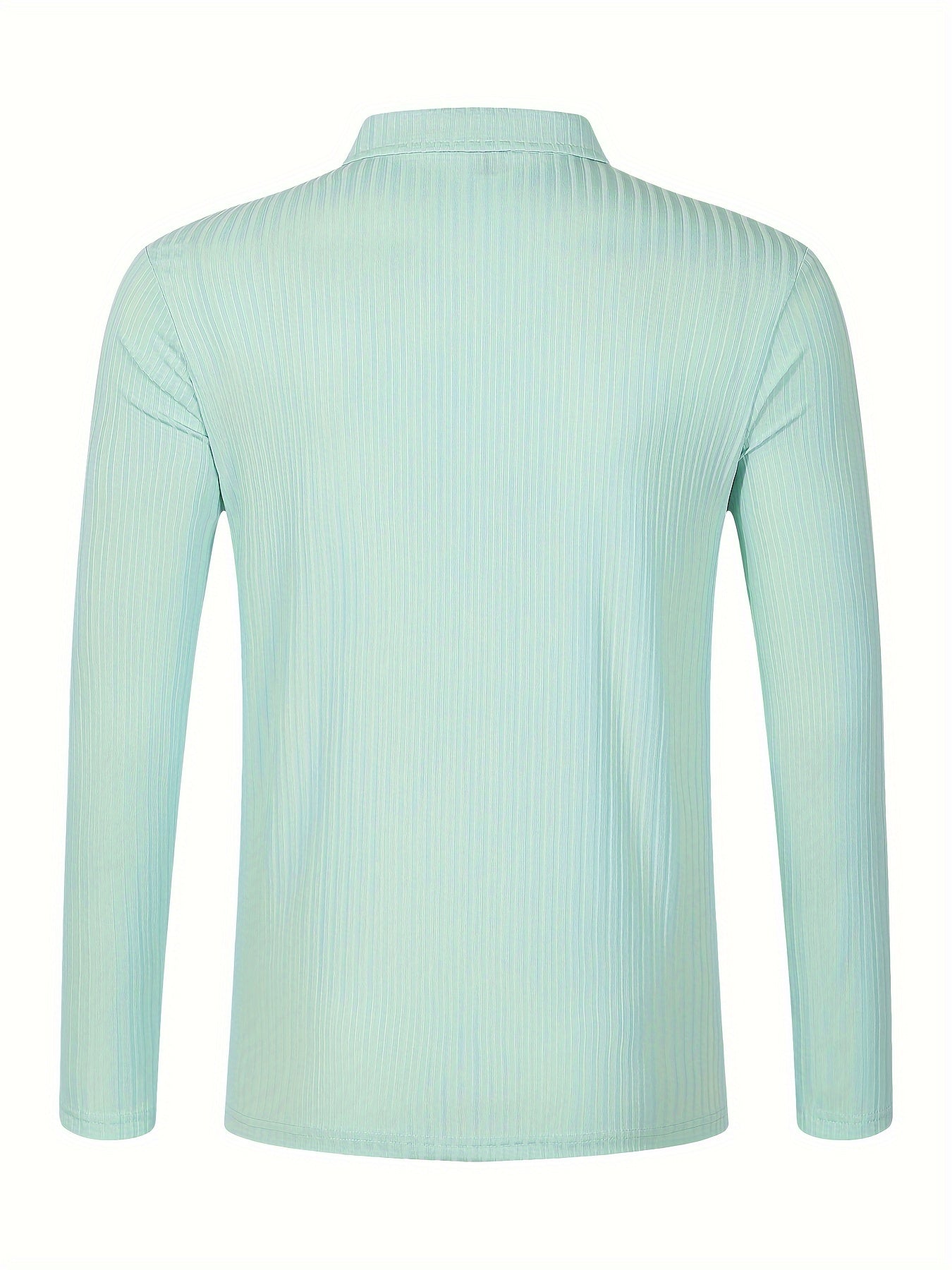 Men's Casual Sports Ribbed Long Sleeve Zipper Lapel Golf Shirt, Spring And Fall