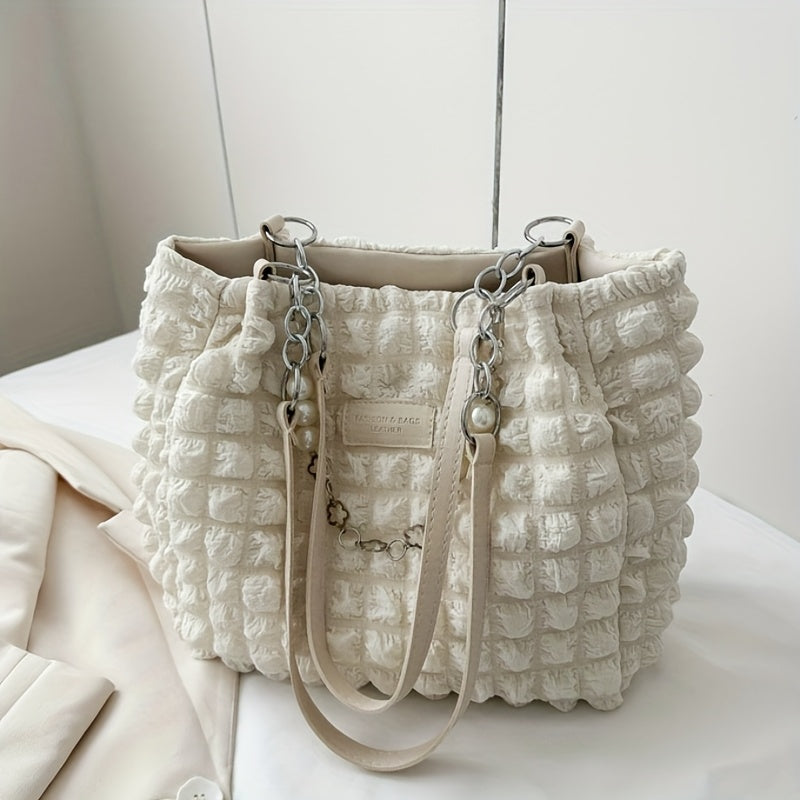 Ամառային թարմ և քաղցր ծալքավոր փուչիկների տեսքով ուսի պայուսակ, մեծ տարողությամբ զբոսանքների և աշխատանքի համար, նորաձև կանացի փափուկ ձեռքի պայուսակ, հասանելի է 4 գույներով