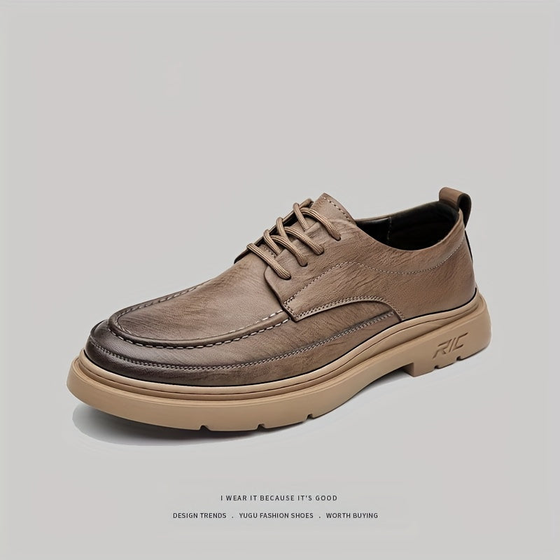 Men'S Solid Color Low-Top Elegant Boots, Comfortable Non-Slip Wear-Resistant Rubber Sole Men'S Outdoor Activity Shoes with Laces