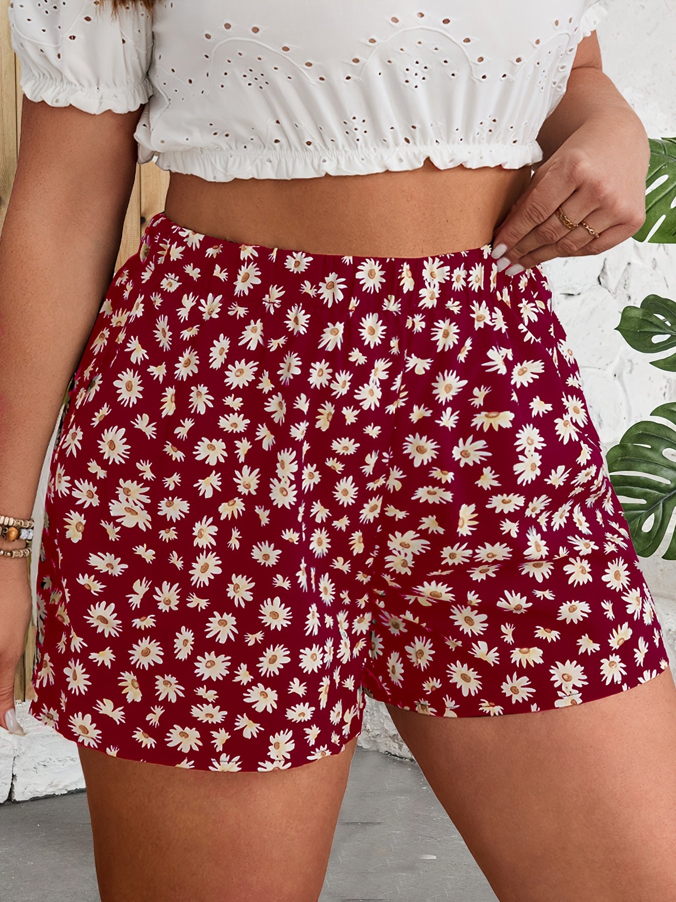 Women's High-Waisted Floral Print Wide-Leg Shorts - Navy Blue with Yellow & White Flowers, Lightweight Polyester, Perfect for Spring & Summer Travel, Vacation Style, Spring Shorts | Floral Shorts | Stylish Design, High Waiste