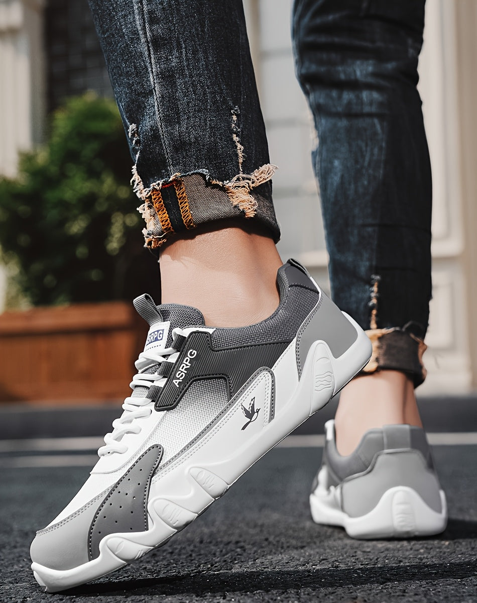 Men's Breathable Low-Top Casual Sneakers - Sporty Lace-Up Walking Shoes with Navy/White/Golden Accents, All-Season Outdoor Everyday Comfort, Durable Fabric Upper PVC Sole, Comfortable Footwear, Sleek Shoe Design, Lightwei