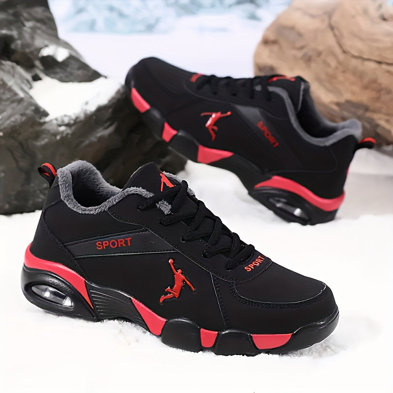 Men's Air Cushion Casual Sneakers - Fleece-Lined Thick Warm Inner PU Upper, Unisex Women Boots, Hiking Shoes, Outdoor Running Snowboots- Geometric Design with Lace Closure for St. Patrick’s Day Halloween Christmas