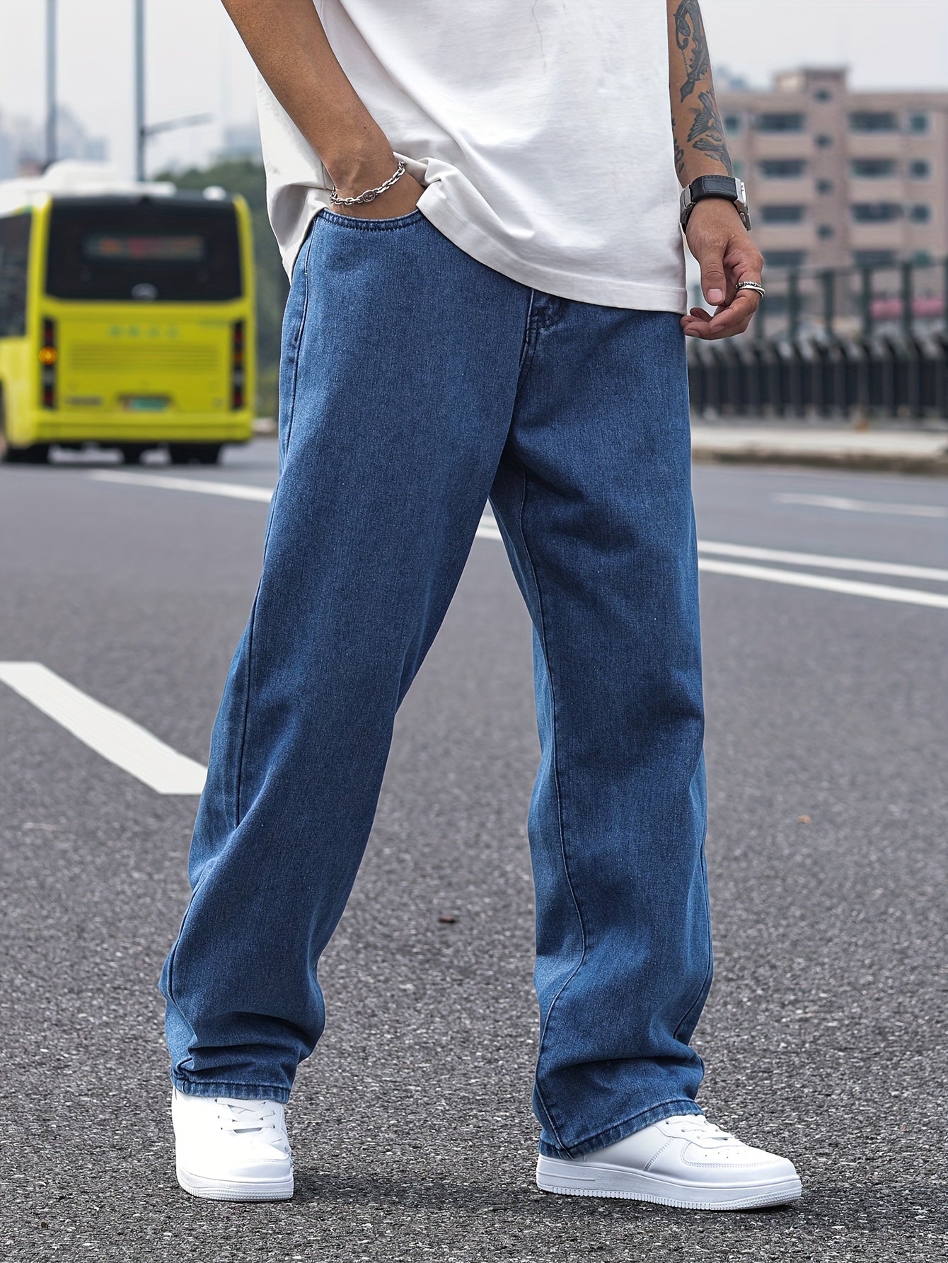 Men's Casual Denim Jeans - Solid Color, Rayon Blend, Non-Stretch Fabric, Machine Washable