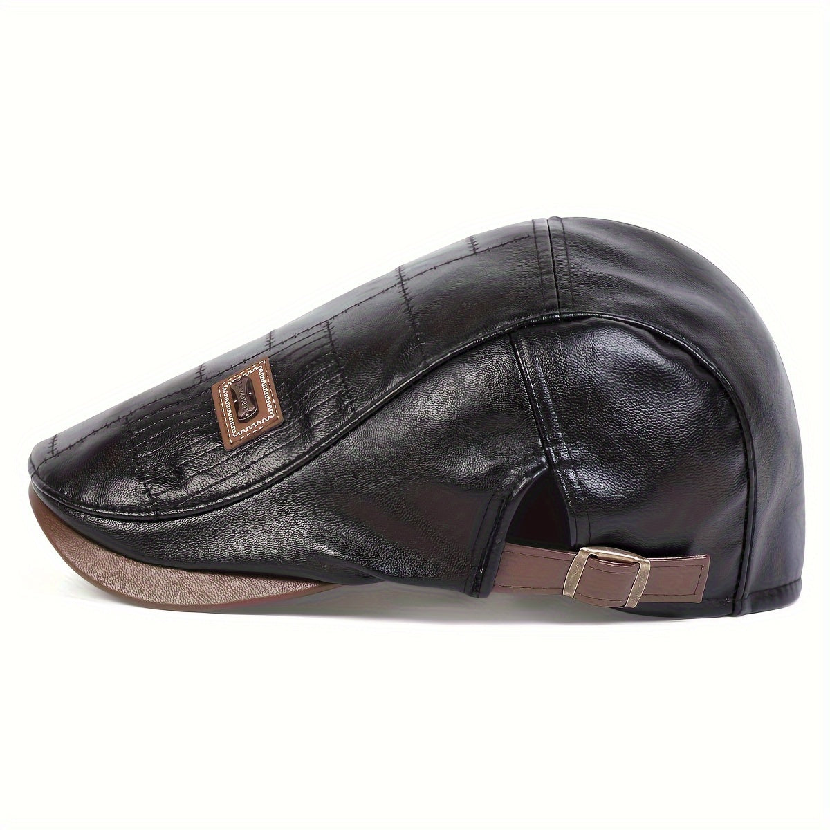Retro Classic PU Leather Gentlemen Forward Hat, Adjustable Casual Beret For Autumn And Winter Travel