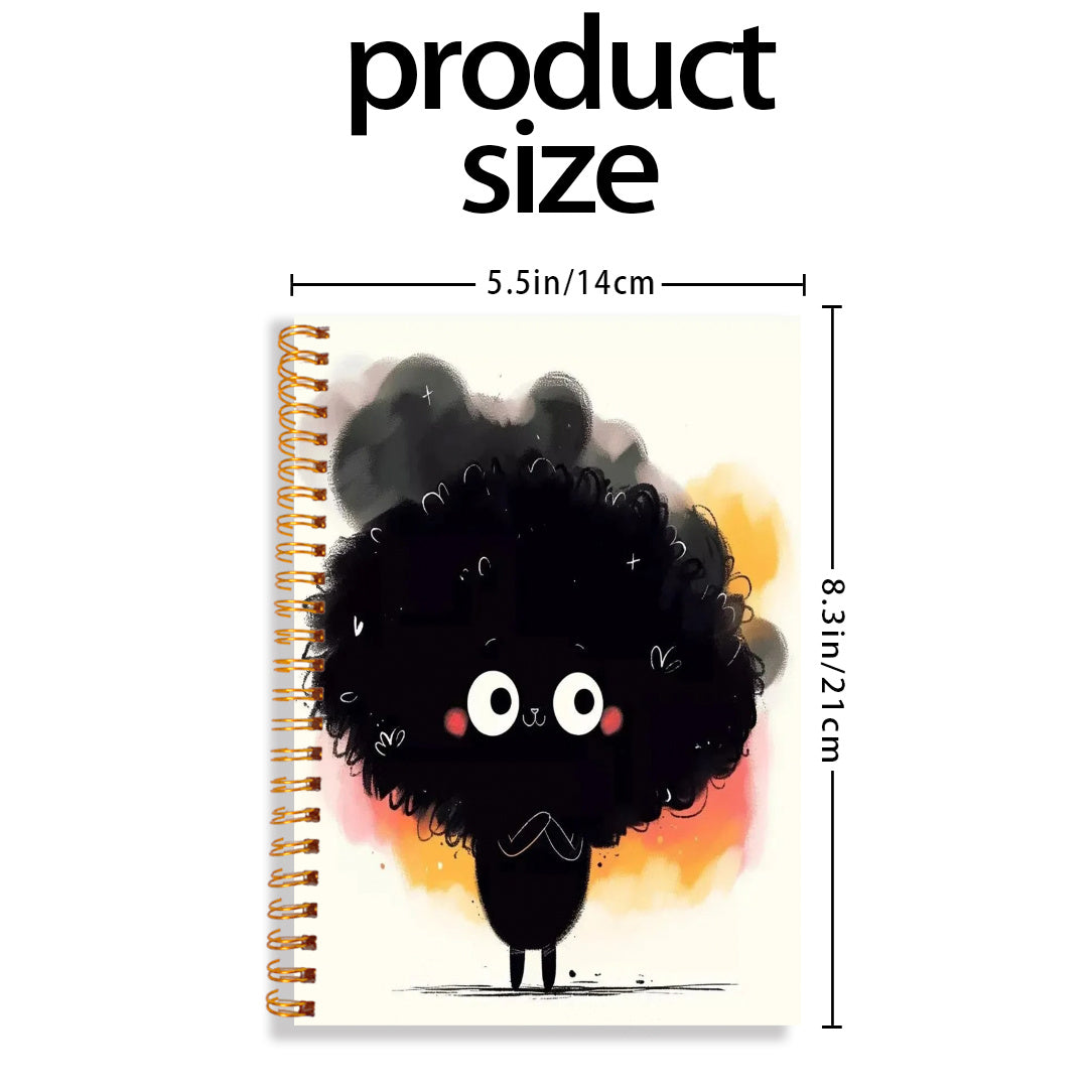 1pc Cute Black Exploding Head Spiral Notebook - Adorable Cartoon Design, 13.97x21.08cm, 50 Pages - Perfect for Office, School, Study, and Gift, Notebooks for School