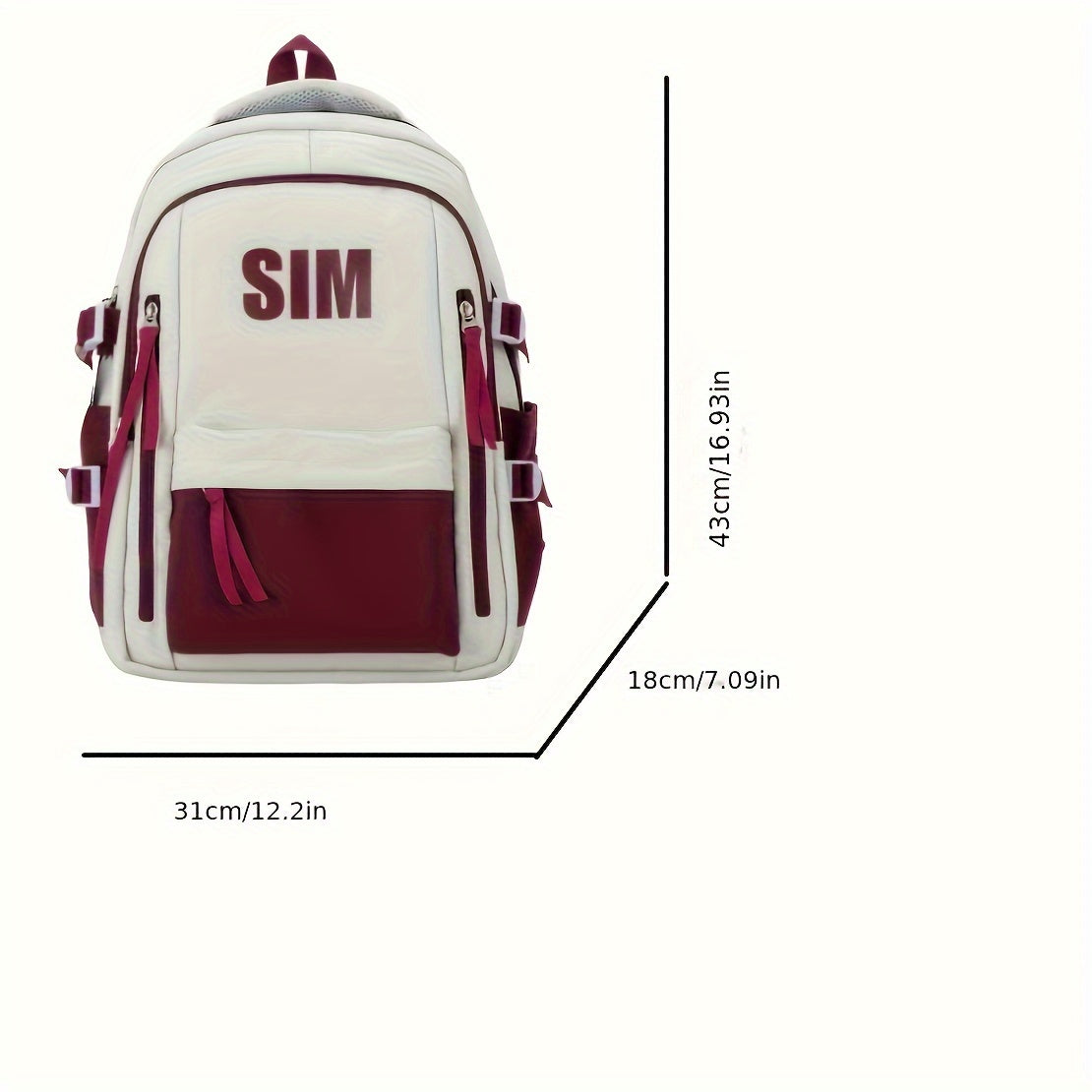 Stylish Unisex Nylon Backpack - Durable Casual Travel School Bag with Adjustable Straps, White Blue Design, Lightweight and Spacious for Everyday Use, School Backpack Contrast Strap Design Polyester Lined, Travel Back