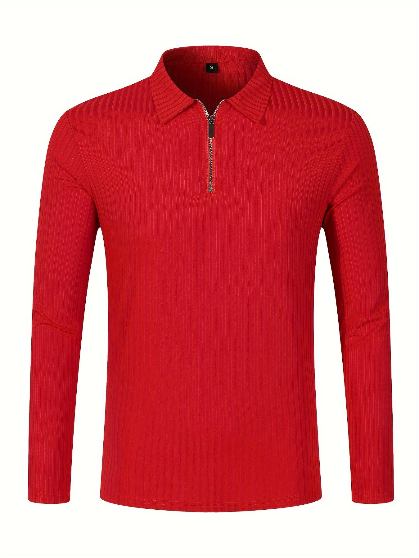 Men's Casual Sports Ribbed Long Sleeve Zipper Lapel Golf Shirt, Spring And Fall
