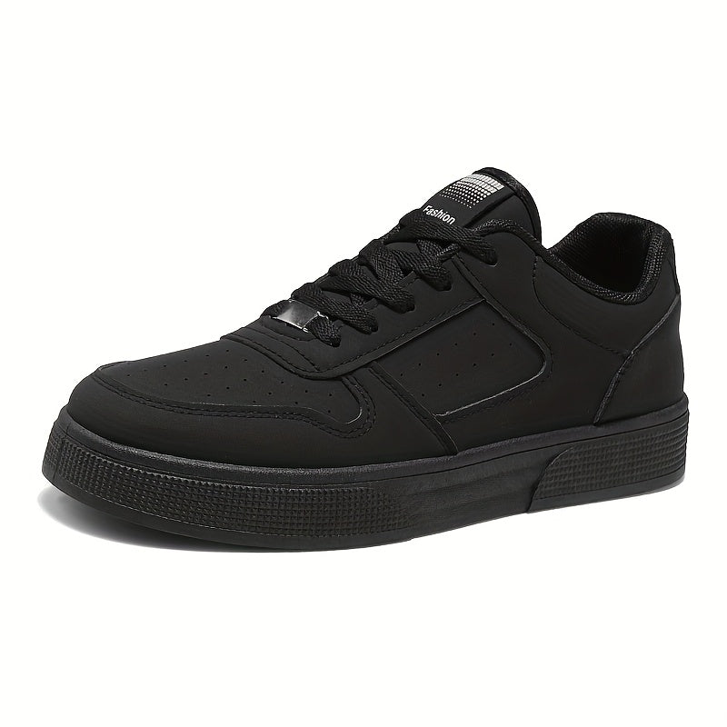 Breathable Skate Shoes - Sleek Black Low-Top Casual Sneakers with Durable PU Upper & PVC Sole, Comfortable Lace-Up Streetwear for Men and Women, All-Season