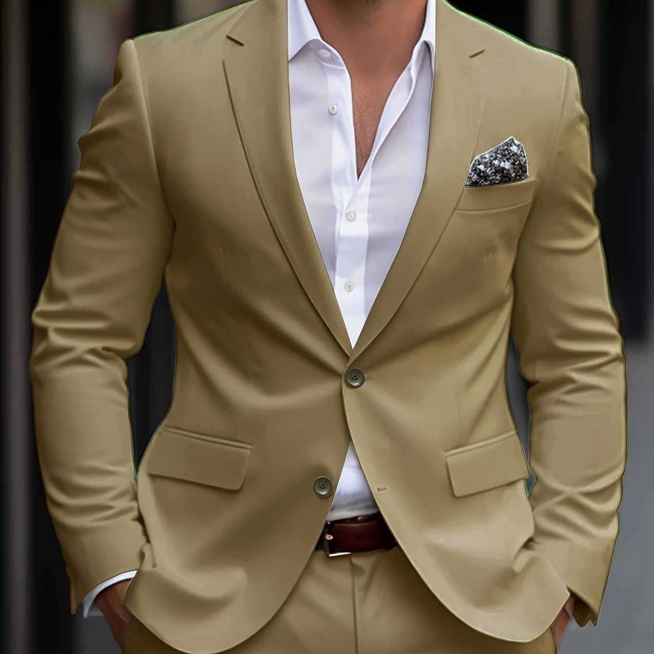 Men'S Solid Color Polyester Work Suit - Classic Lapel Collar, Non-Stretch Fabric, Long Suit Sleeves, Four-Season Versatility, Button-Front Jacket with Pants - Regular Fit Woven Suit Set (80% Polyester, 20% Viscose)