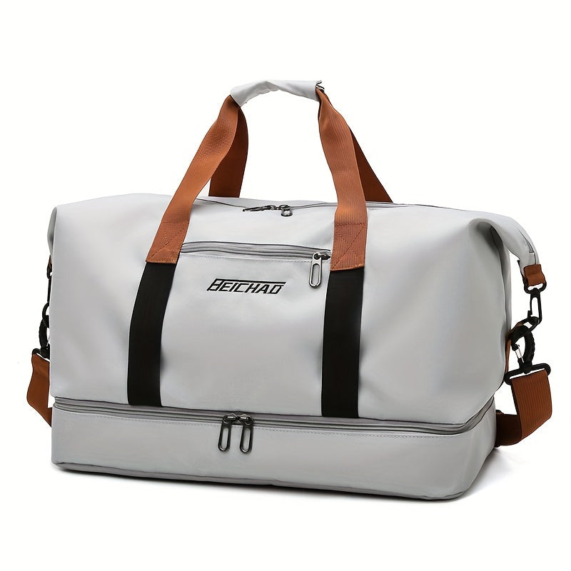 Large Capacity Travel Bag, Casual Outdoor Hiking Tote Bag, Nylon, Mixed Color, Random Printing, No Edge Paint, with Separation of Wet and Dry, for Women, Fitness, Yoga, Weekend Overnight