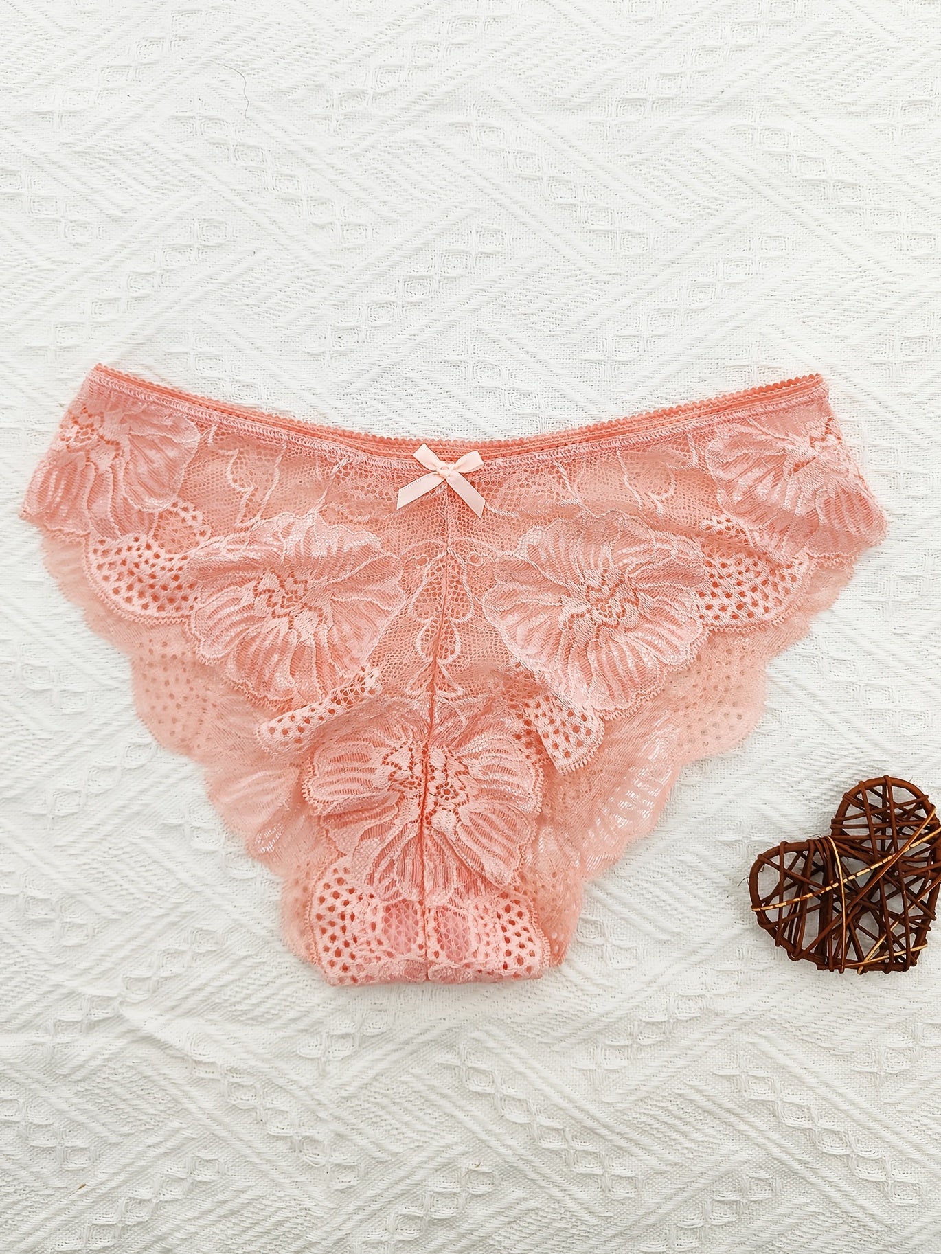 6 հատ Jacquard Lace Bow Hipster Bikini վարտիք, Հարմարավետ և շնչող ցածր գոտկատեղով շորտեր, կանացի ներքնազգեստ և ներքնազգեստ