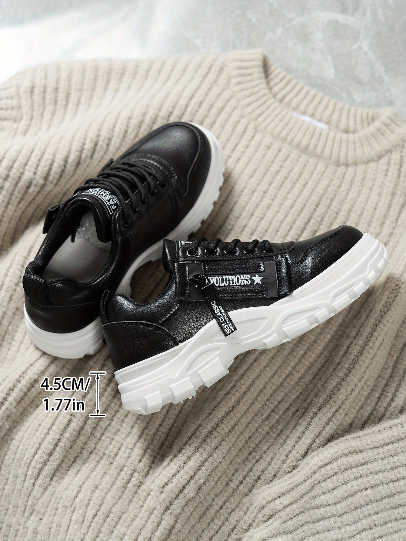 Women'S Breathable Knit Sneakers - Lightweight Thick Sole Casual Walking Shoes in White Black, Synthetic Cover Upper with Rubber Outsole, Lace-Up Low-Top Design for Indoor/Outdoor, Travel, Beach Shopping - Cute Gift for M