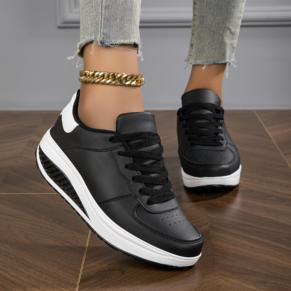 Women's Fashion Sneakers - Low-Top Lace-Up Casual Shoes with Synthetic Cover Upper, Breathable Fabric Lining MD Cushioned Sole for All-Day Comfort - All-Season Versatile Wear, Everyday Comfort Footwear, Sleek Shoe Design, S