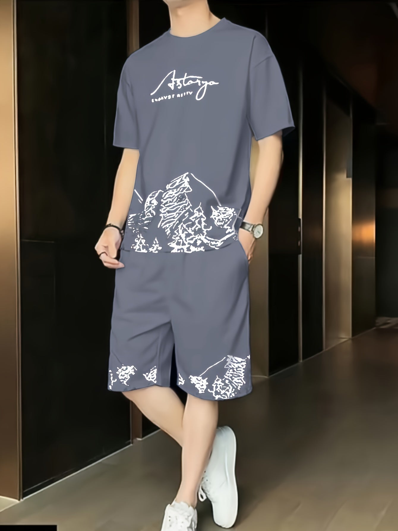 Men's Casual 2pcs Set: Crew Neck Short Sleeve T-Shirt & Drawstring Shorts - Breathable Polyester, Summer Fashion