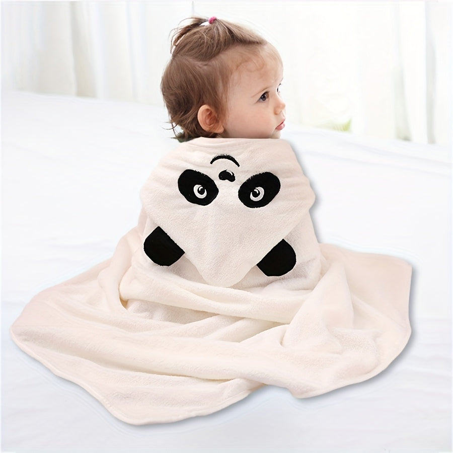 Ultra-Soft Coral Fleece Youngsters' Hooded Bath Towel with Cute Cartoon Animal Design - Super Absorbent & Skin-Friendly, Perfect for Swimming and Showering, Available in White/Blue/Pink/Black, Youngsters's Hooded Towel