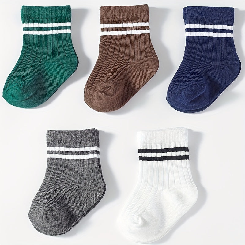 5-Pack Unisex Baby Toddler Mid-Calf Socks, Breathable Polyester Knit, Non-Slip, Hand Wash Only, All-Season Sports Socks