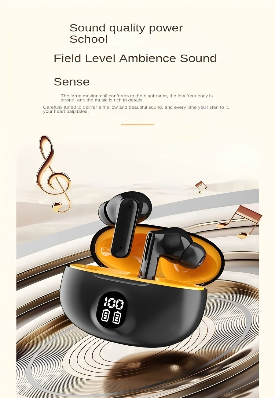 LED power display wireless headphones, Type-c charging case, long range, low latency, adaptable to cell phones, tablets, laptops, compact and portable, exquisite wireless earbuds, sports music lovers gift preferred recommenda