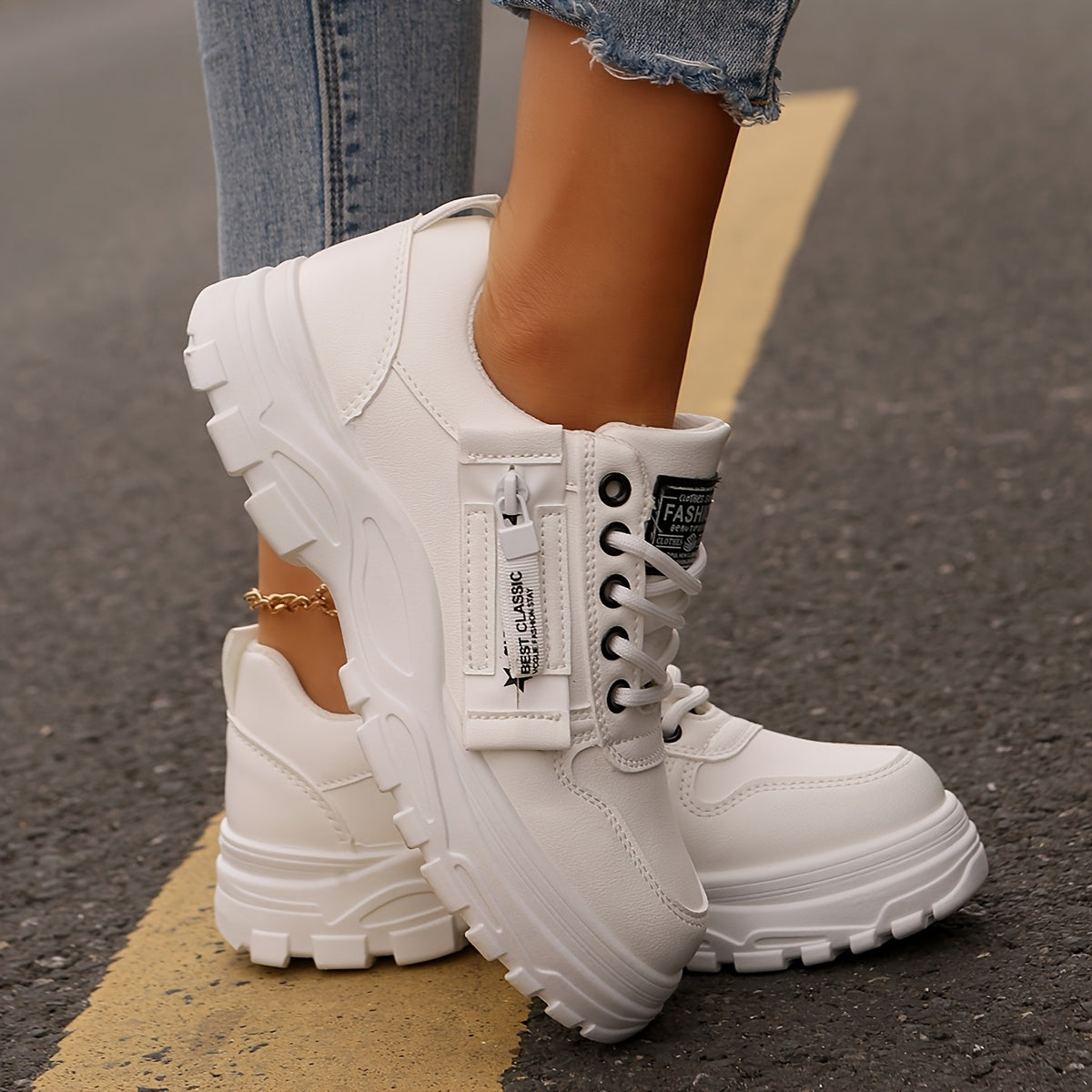 Women'S Breathable Knit Sneakers - Lightweight Thick Sole Casual Walking Shoes in White Black, Synthetic Cover Upper with Rubber Outsole, Lace-Up Low-Top Design for Indoor/Outdoor, Travel, Beach Shopping - Cute Gift for M