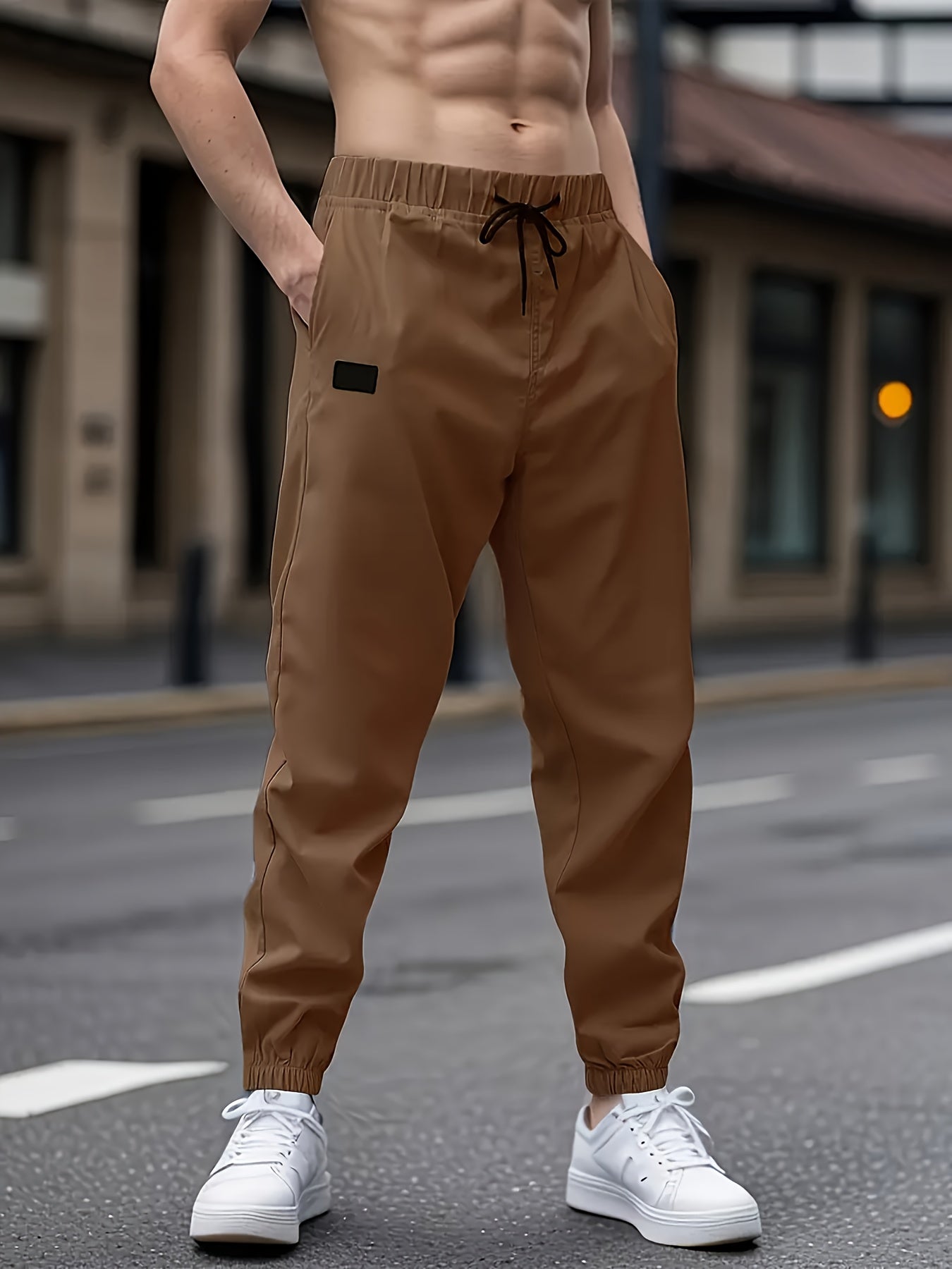 1pc Men'S Casual Cargo Pants, Solid Color Polyester Drawstring Waist, Non-Stretch Woven Fabric, Regular Fit, Polyester Lined, Perfect for Weekend Casual Wear