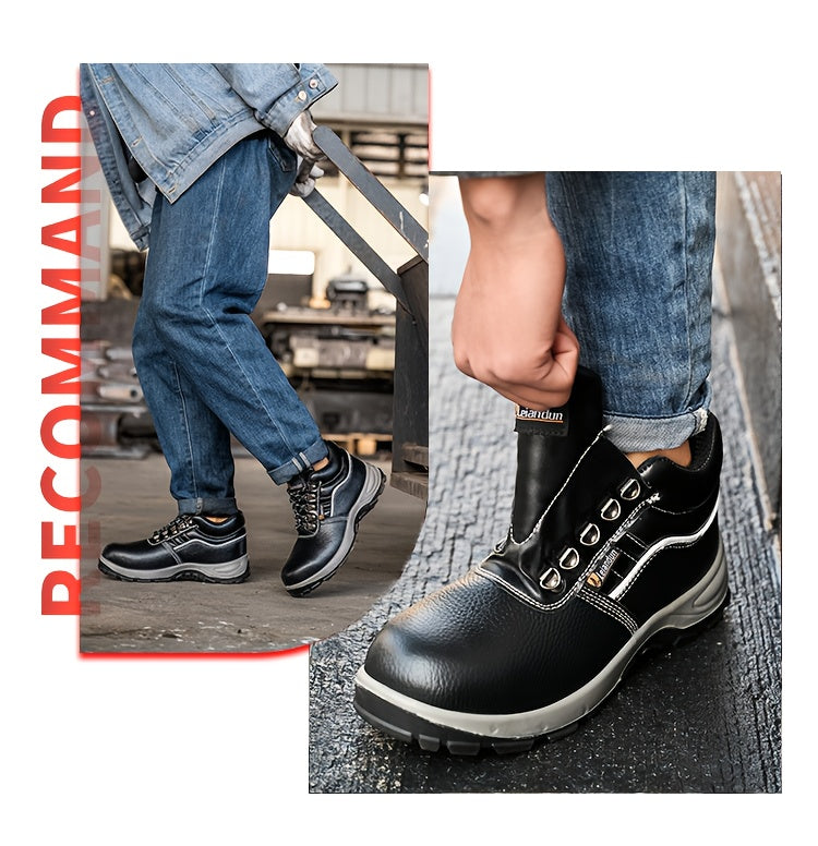 Reinforced Anti-Puncture & Anti-Smashing Safety Work Boots for Men - Heavy-Duty Steel Toe Cap, Anti-Piercing Cushioned Insole, PU Upper & Lining, All-Terrain Traction - Winter/Spring/Fall Construction/Industrial/Construction/