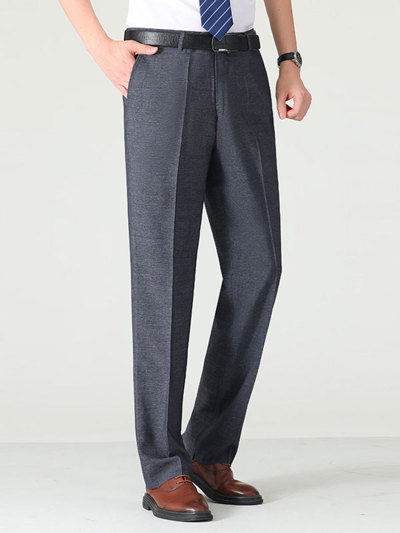 Men'S Solid Color Straight Leg Casual Business Casual Pants, Regular Length, Slight Stretch Polyester Fabric, with Pocket, for Spring/Fall