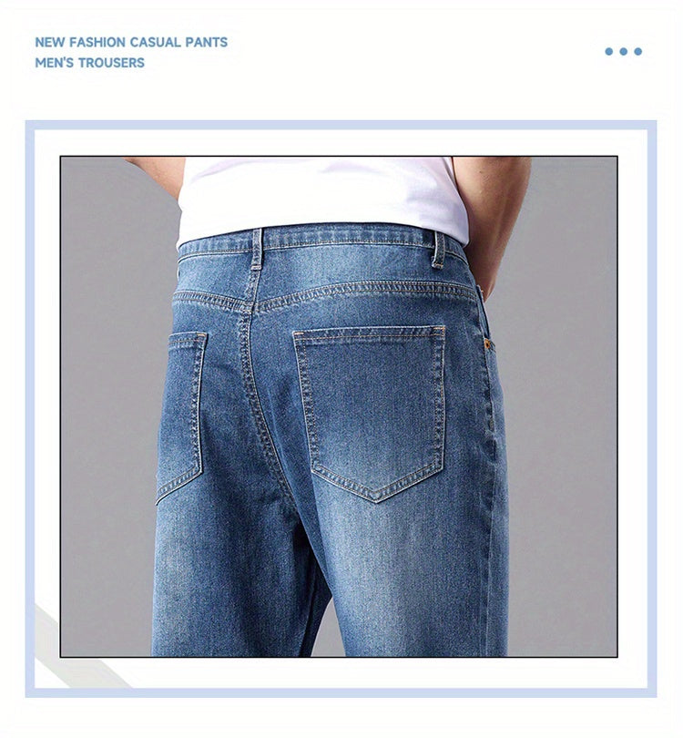 Men'S Stretchy Long Pants, Stylish And Versatile, Slim Fit, Breathable, Trendy Denim Trousers for Spring And Summer.