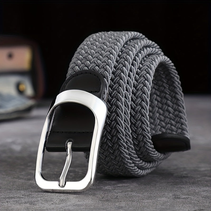 Men And Women's Elastic Woven Belt With Button Buckle, For Casual Jeans Christmas Gift