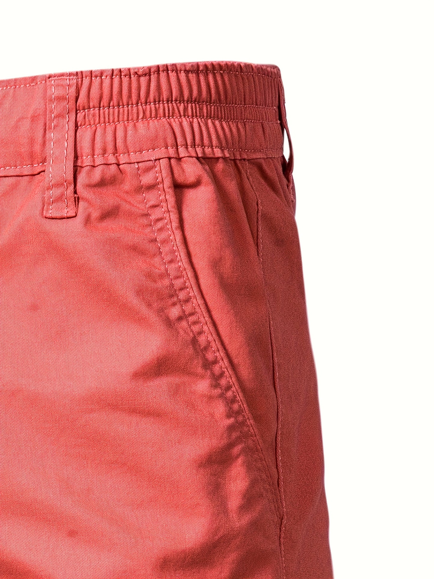 Men's Classic Fit Cotton Twill Flat Front Solid Chino Short With Slant Pockets And Elastic Waist