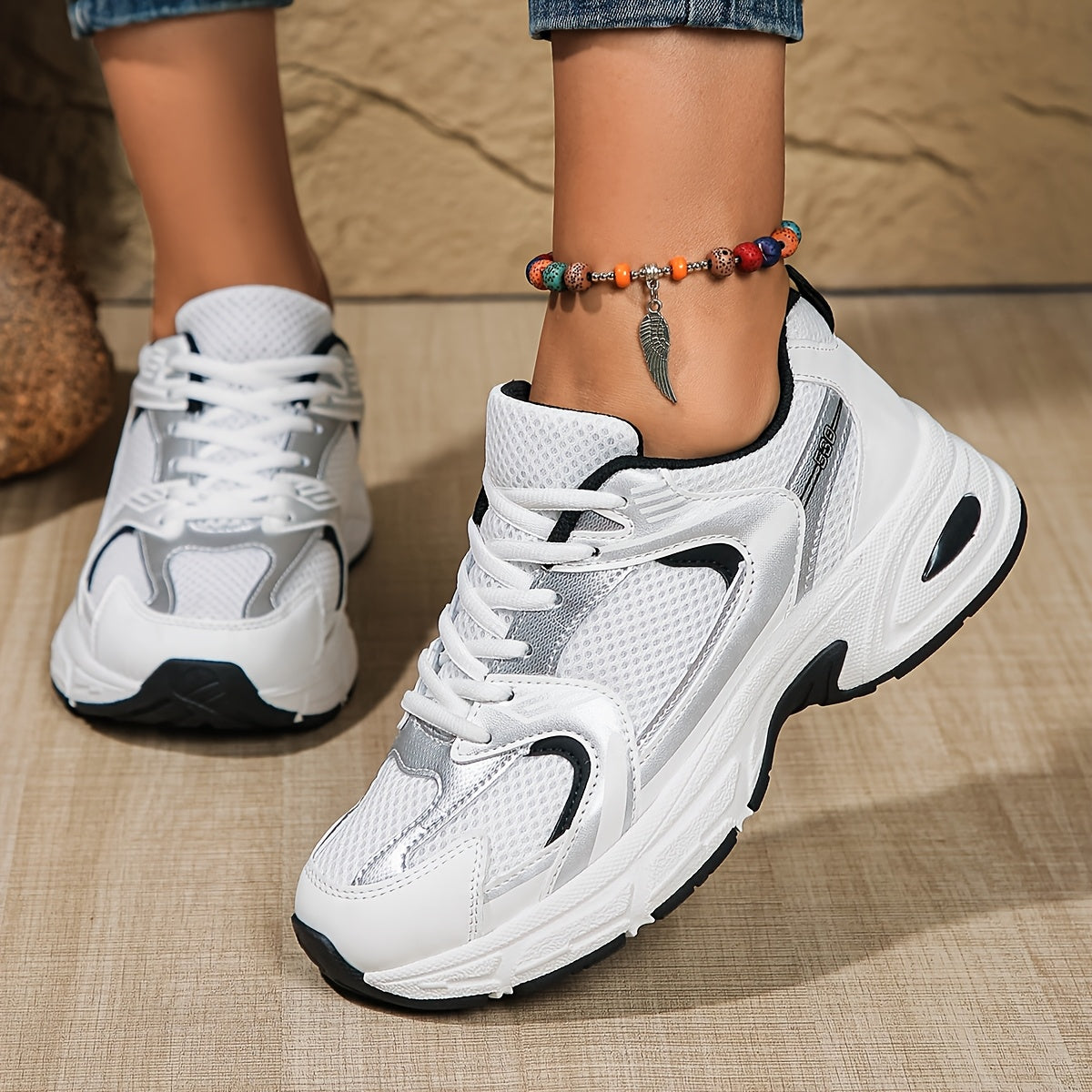 Women'S Fashion Sneakers, Breathable Mesh Low Top Lace-Up Round Toe Rubber Sole, with Fabric Insole and Inner Material for All-Season Sports Shoes