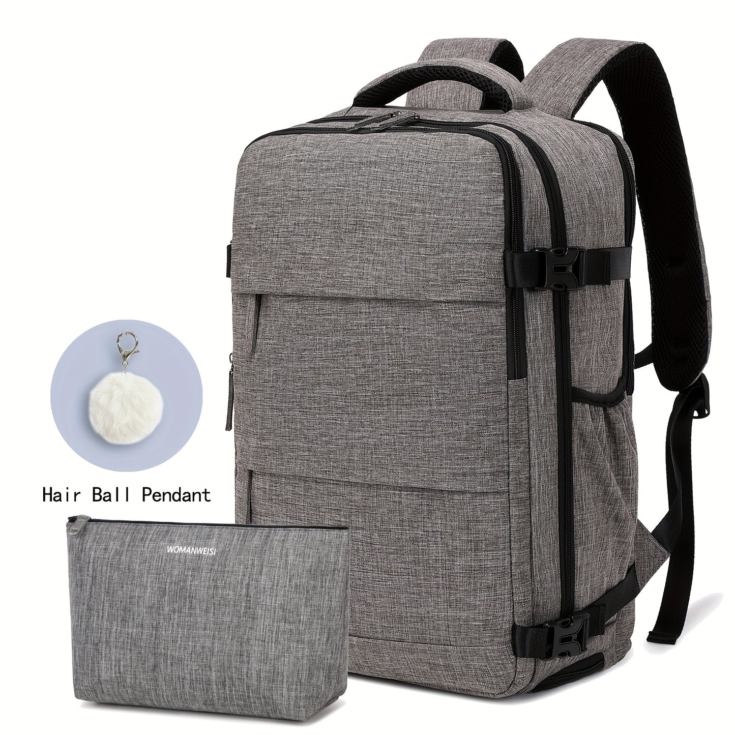 Airline-Approved 38.1cm Laptop Travel Backpack for Women, Light Blue Polyester with Adjustable Straps, Shoe Compartment & USB Charging Port - Ideal for School & Work Trips, Laptop Bag