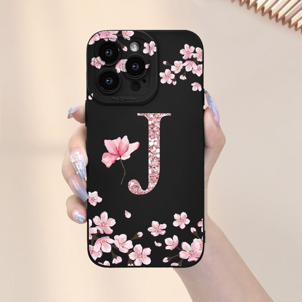 Cherry Blossom Letter J տպագրված բջջային հեռախոսի պատյան Նոր տաք վաճառվող Frosted touch Feel բջջային հեռախոսի կափարիչ, որը հարմար է iPhone-ի համար 16/15/14/13/12/11/X/XR/XS/8/7/SE Mini Plus Pro Max Series Full Wrap Protection Shockproof Anti-Fi-ի համար