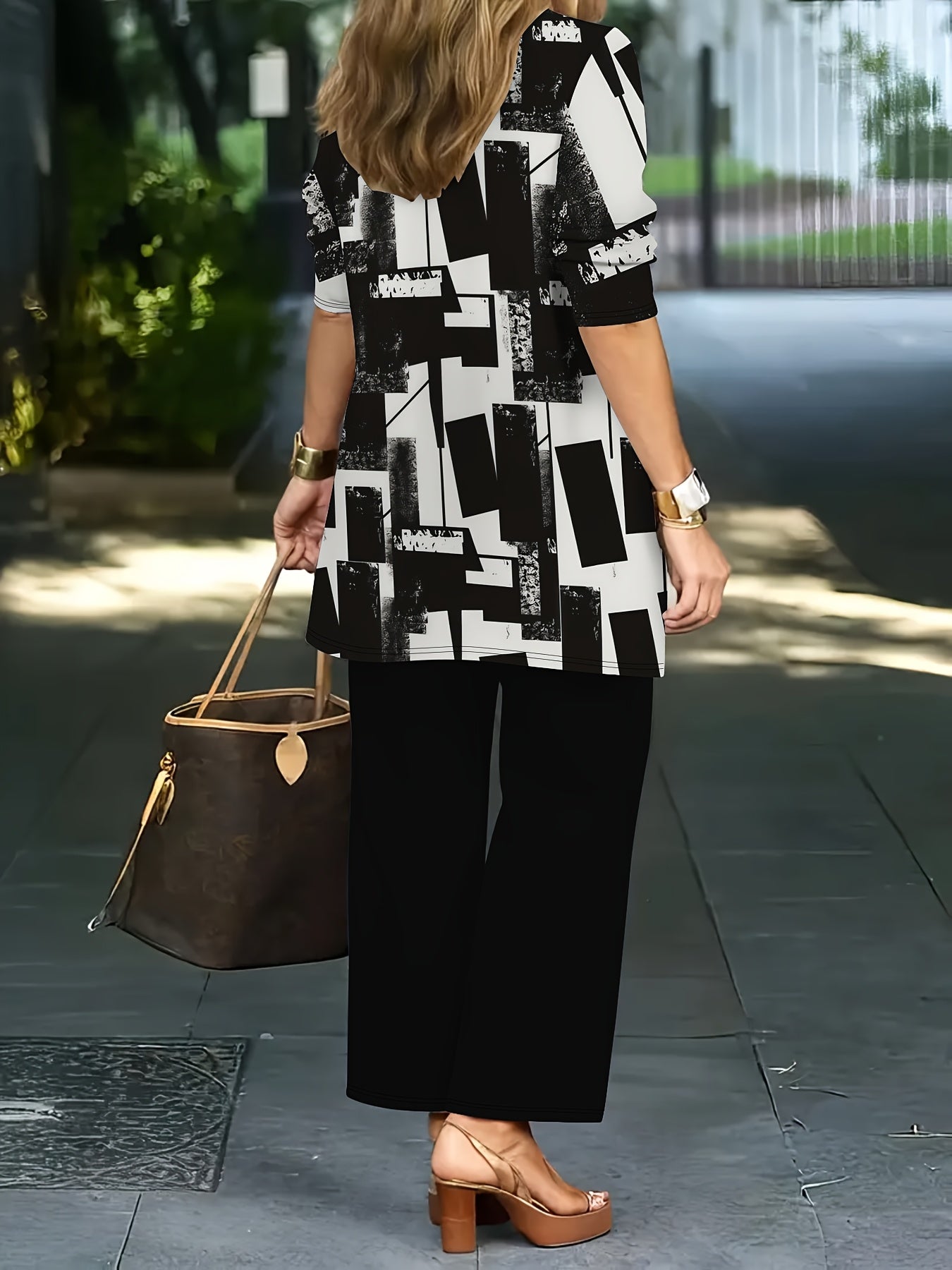 Women's 3-Piece Geometric Cardigan Set with Vest & Pants