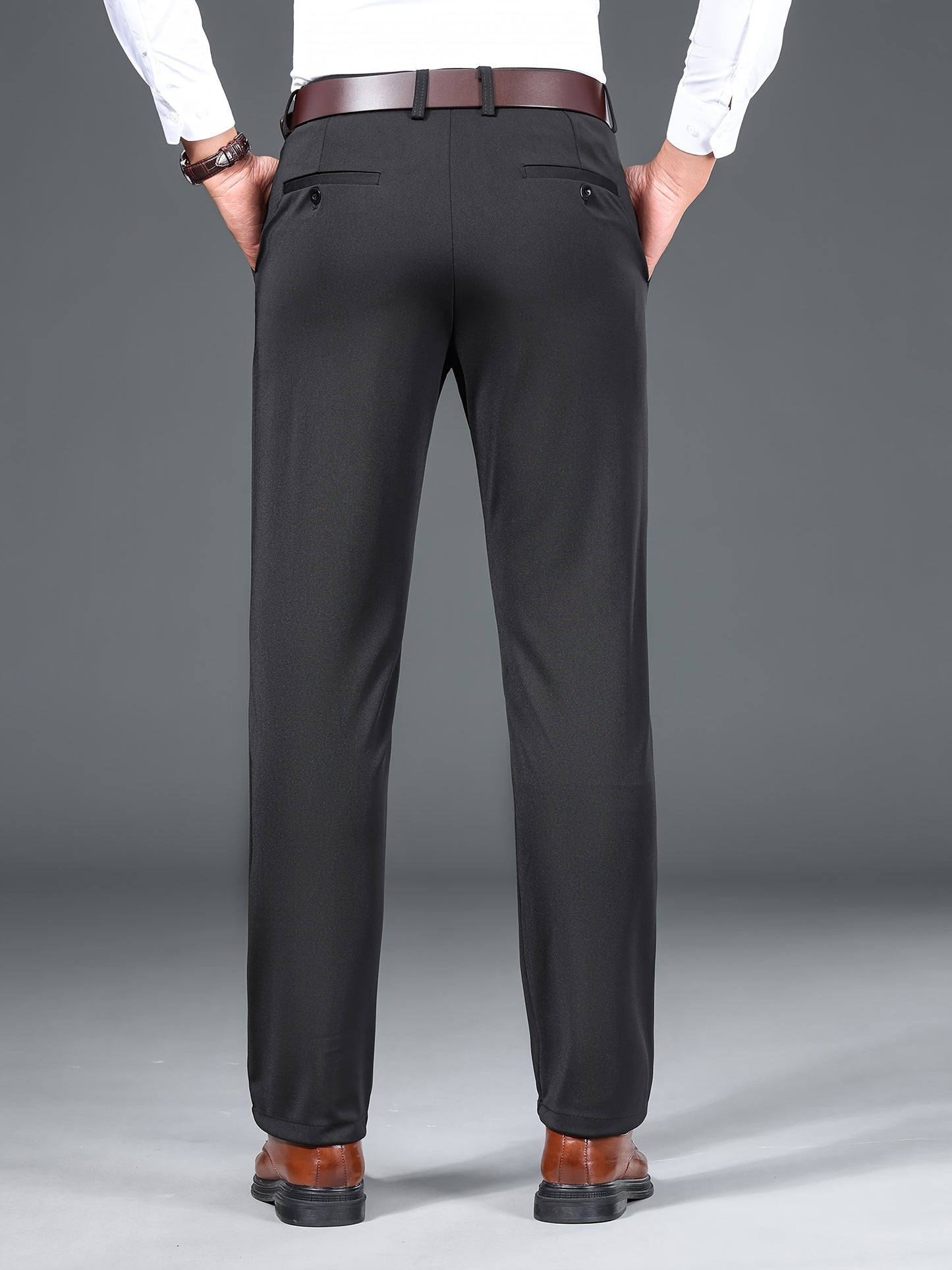 Men's Straight Leg Solid Color Pants, Men's Classic Design Pants, Versatile For Business And Casual Wear