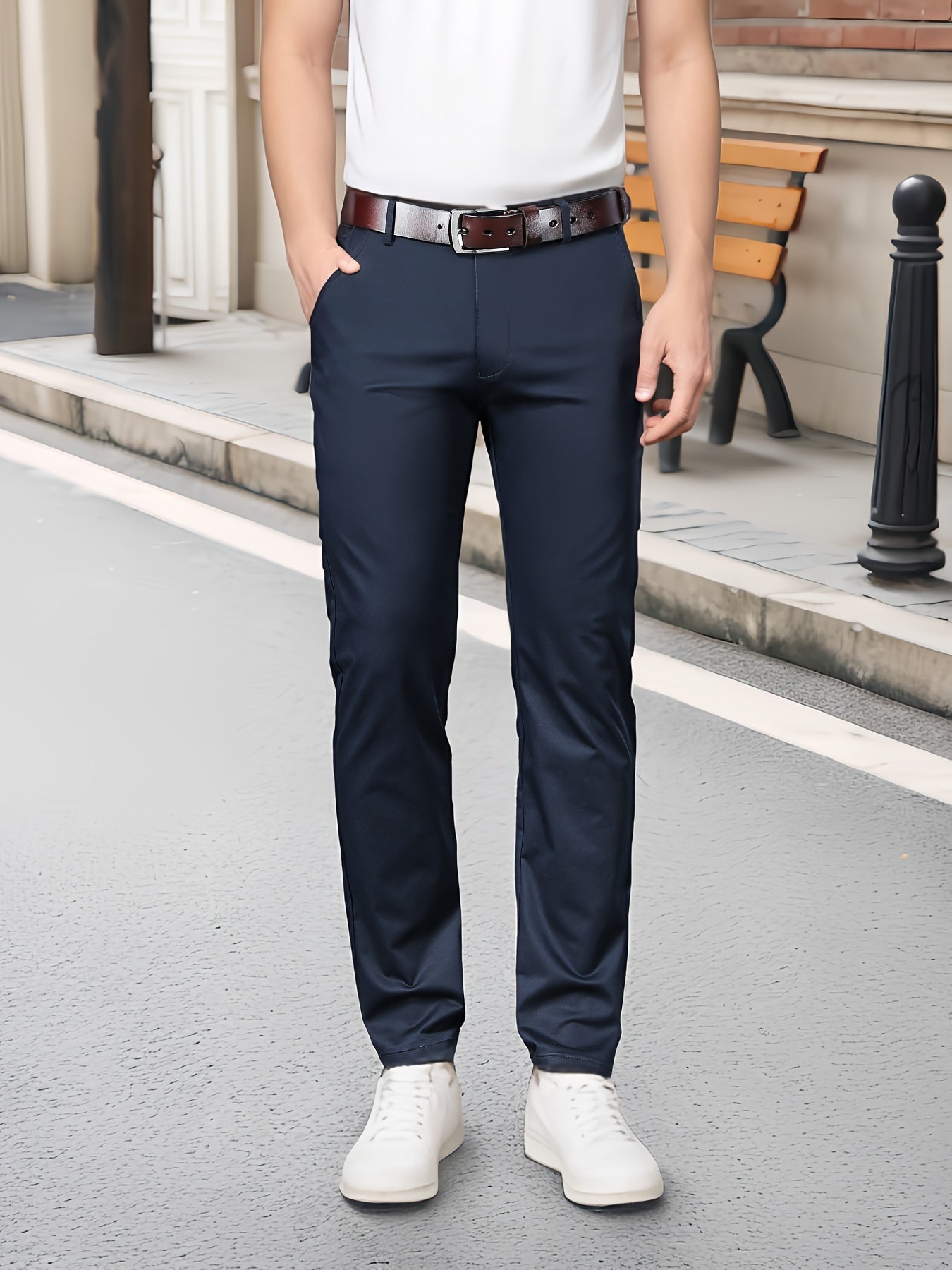Men's Straight Leg Dress Pants, Men's Classic Design Pants for Business