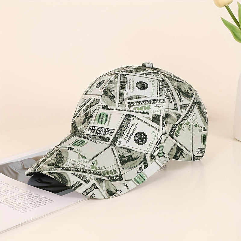 Funky Money Print բեյսբոլի գլխարկ 100% պոլիեսթեր թեթև, կարգավորվող հիփ-հոփ գլխարկ Unisex երաժշտական փառատոների համար