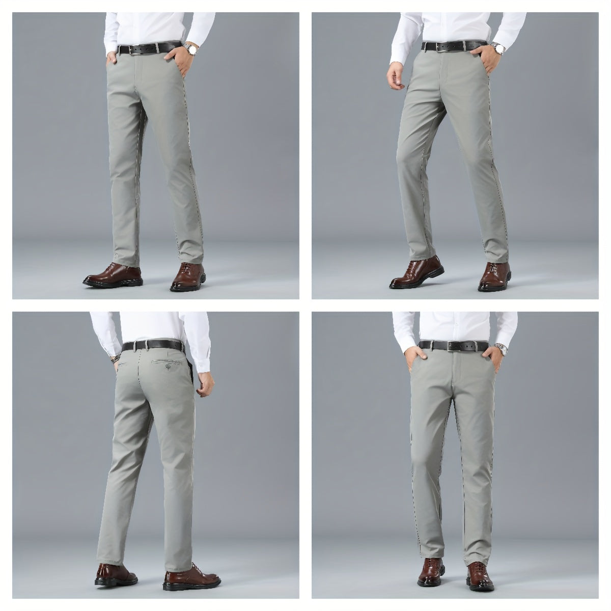 Men's Solid Color Business Casual Pants, Lightweight Business Style Versatile Trousers for Office
